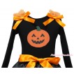 Halloween Pumpkin Print Black Tank Top with Orange Ruffles and Bows T501 